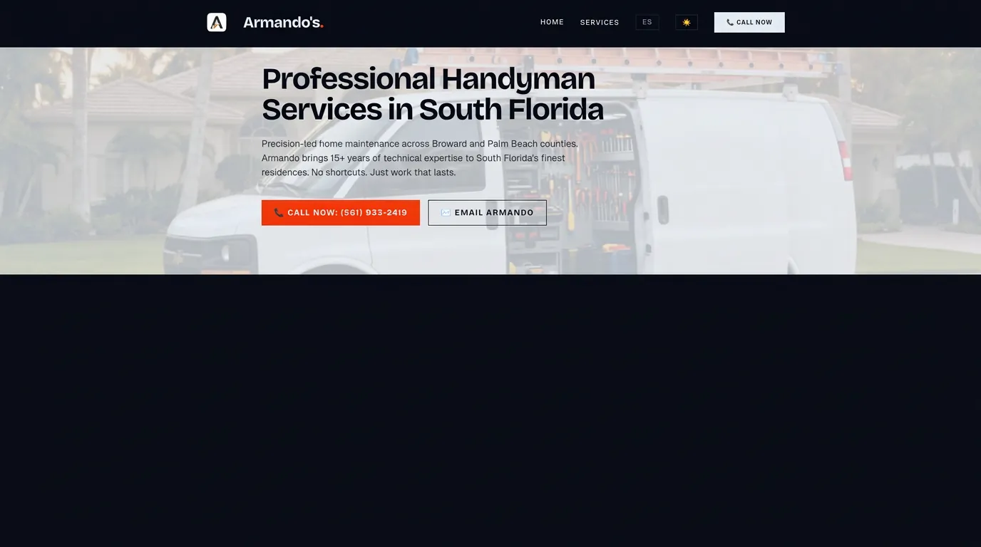 Armando's Home Help handyman website homepage designed by TK Web Services