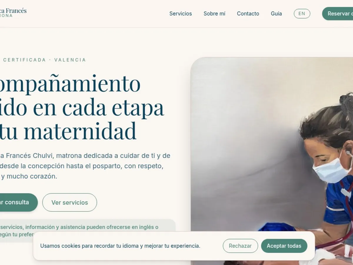 Blanca Francés midwife website homepage designed by TK Web Services