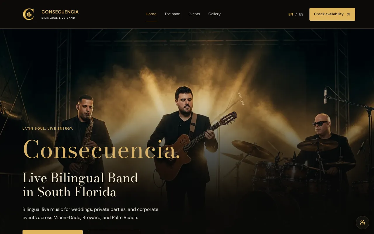 Consecuencia band website homepage designed by TK Web Services
