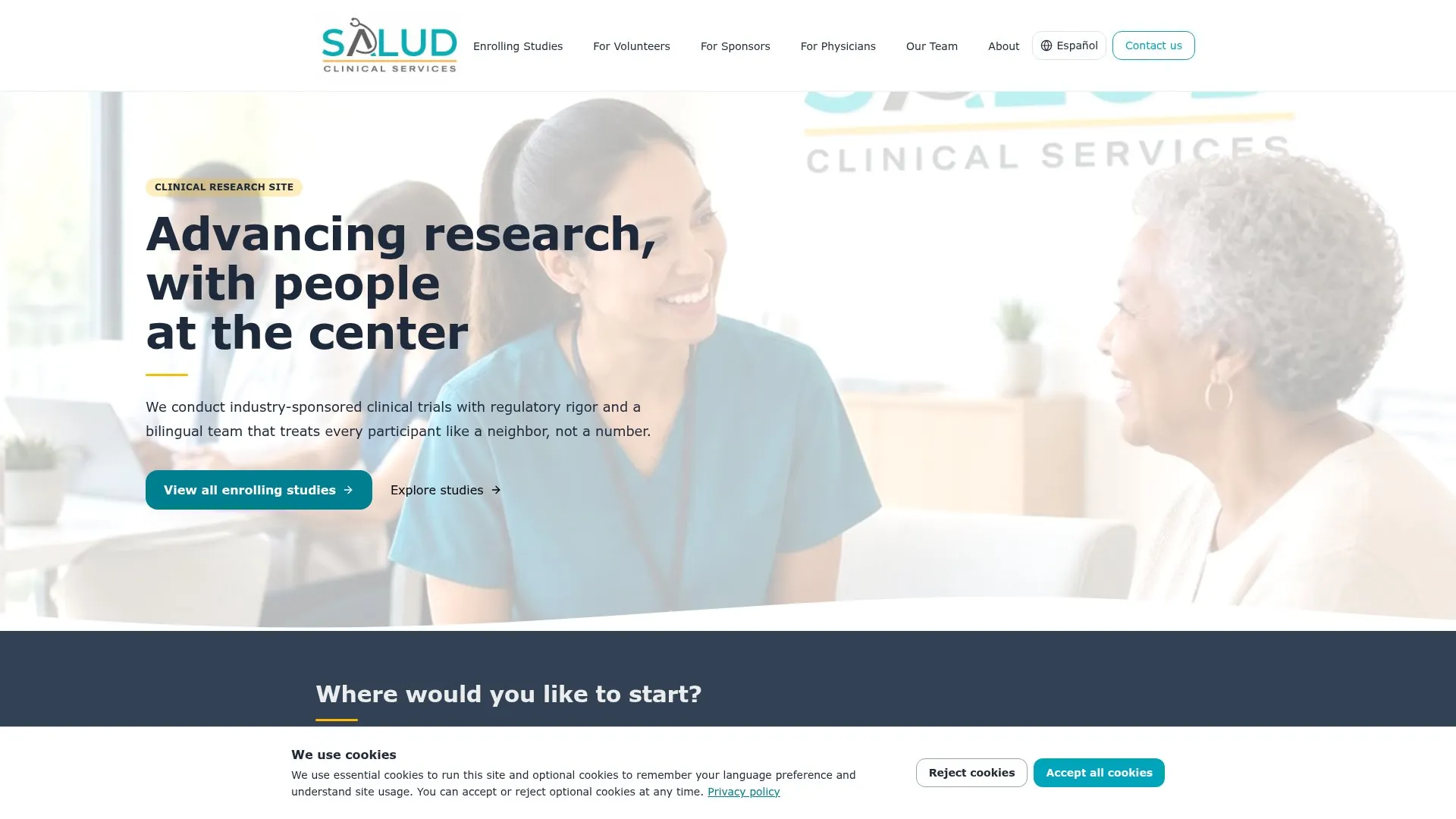 Salud Clinical Services clinical research website homepage designed by TK Web Services